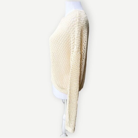 Primark Crochet Open Knit Long Sleeve Boxy Crewneck Cream Pullover Sweater. XS. - Picture 2 of 8